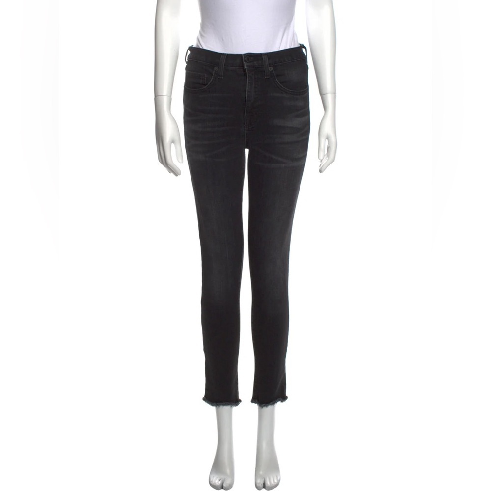 Nili Lotan Size S 26 Black Basalt Wash High Waisted Raw Edge Trim Skinny Jeans